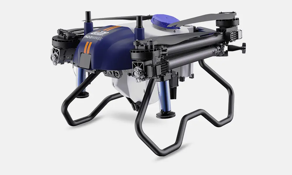 Agriculture Drone with different series in black and white colored and there is water can fit in it of white colored has placed on white colored background